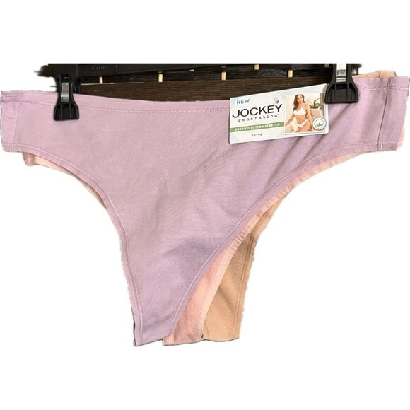 Jockey Generation XXL Logo Pink-Tan-Lilac Organic Cotton Stretch Thong Panties - Picture 2 of 8